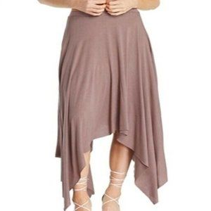 MaiTai Mocha Urban Style Raw Edge Hanky Hem Midi Women Medium Pullon Skirt